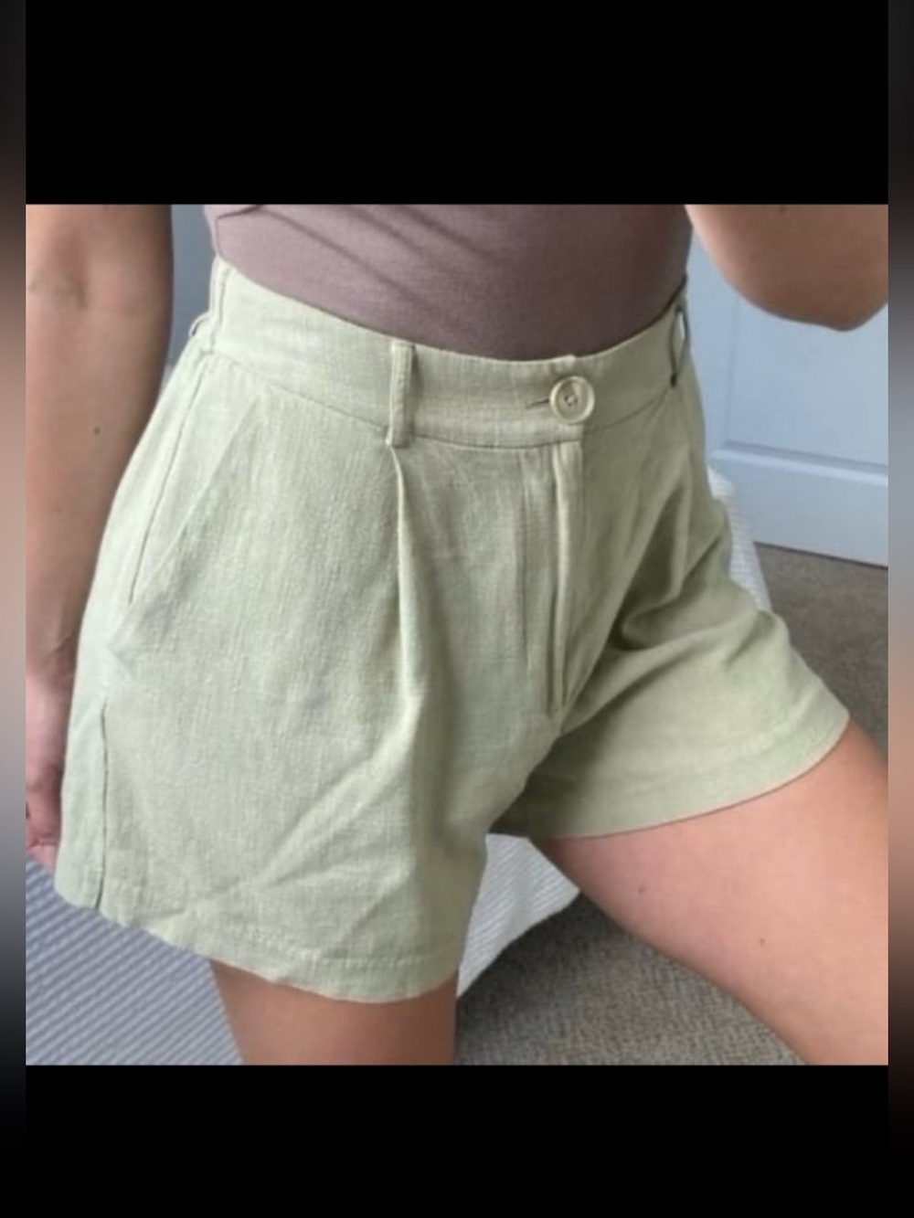 Alcott High-Waist Pleated Shorts in Sage